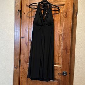 Super flattering black flowy halter dress!
